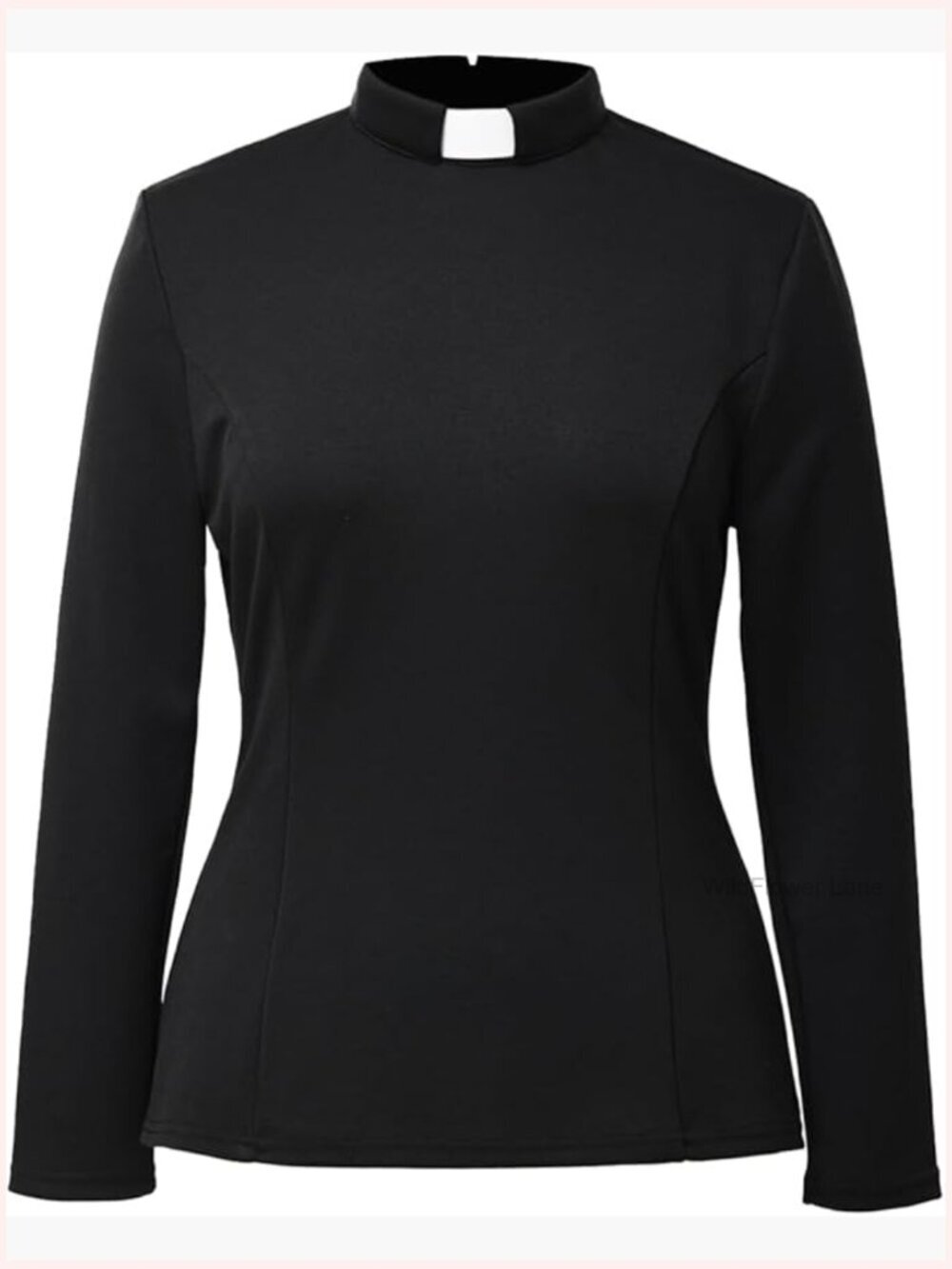 Long Sleeve Slim Blouse with Tab Collar Church Clergy Shirt